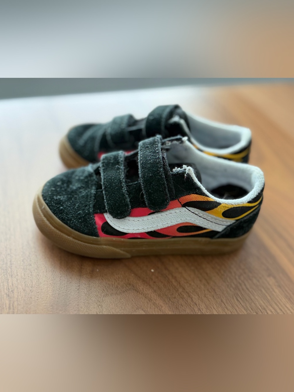 Vans Kids Black Sneakers with Flame Accent (Red, Orange, Yellow)